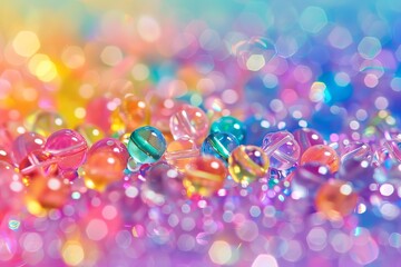 Wall Mural - rainbow-colored beads transparently scattered on a surface