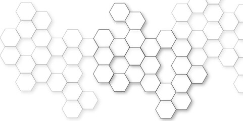 Wall Mural - Abstract white background with hexagon and hexagonal background. Luxury white pattern with hexagons. abstract 3d hexagonal background with shadow. 3D futuristic abstract honeycomb mosaic background.