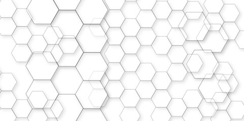 Wall Mural - Abstract white background with hexagon and hexagonal background. Luxury white pattern with hexagons. abstract 3d hexagonal background with shadow. 3D futuristic abstract honeycomb mosaic background.