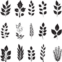 set of silhouette leaves
