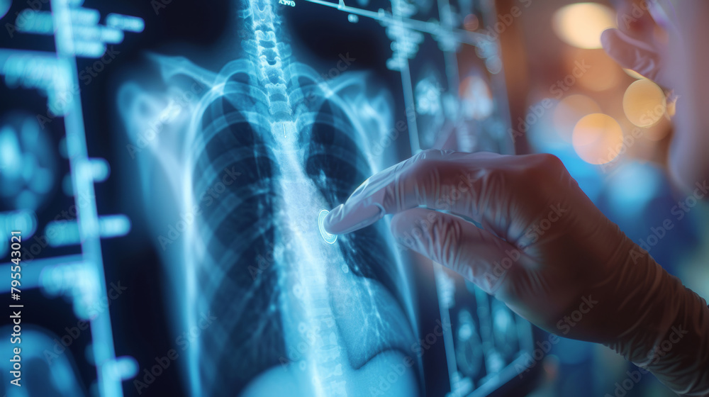 Doctor, hands and medical xray of lungs for asthma, cancer and ...