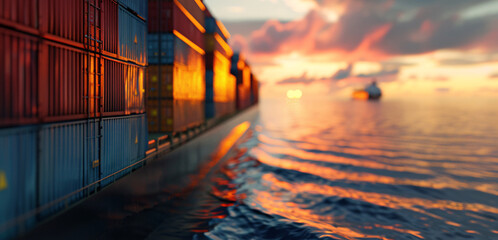 Cargo container ship in the ocean, Freight Transportation