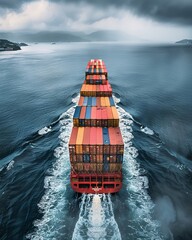 Wall Mural - Aerial view of container cargo ship in sea.