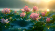 Tranquil Sunrise Over Dew-Kissed Lotus Pond