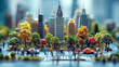 Business concept backgrounds. Miniature of business people and office building. Tilt shift lens effect.