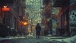 Solitary Winter Walk: A Lone Figure Strolls Through a Snowy Graffiti-Strewn Alley with Warm Glowing Lights