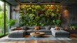 Spacious and Chic Urban Loft with a Vibrant Tropical Living Wall and Modular Sectional Sofa