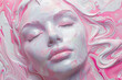 Abstract creative painting shape of beautiful young woman with flowing pink oil paint, modern art