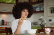 © peopleimages.com - Black woman, chopsticks and food for lunch in kitchen fine dining for healthy diet, experience or hunger. Female person, plate and asian cuisine or ramen in home for snack, nutrition and eating