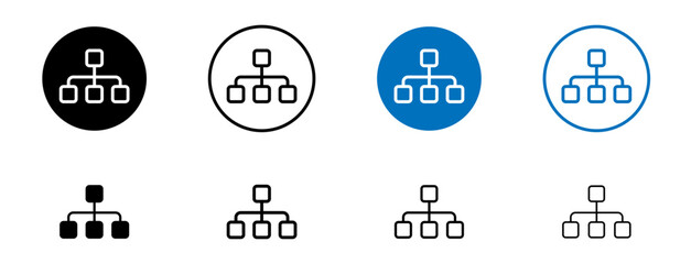 Chart Tree Vector Icon Set for Organizational Structures in black and blue Color