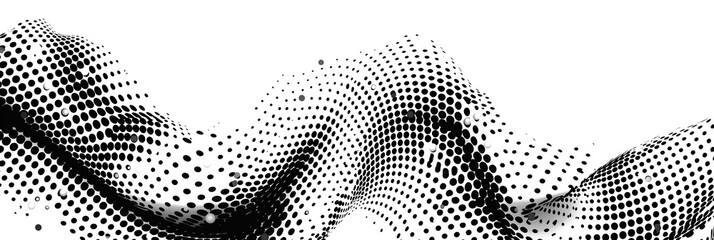 Wall Mural - Wavy abstract halftone black dots isolated on a transparent background
