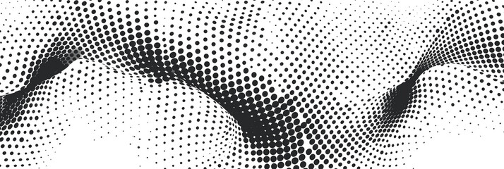 Wall Mural - Wavy abstract halftone black dots isolated on a transparent background