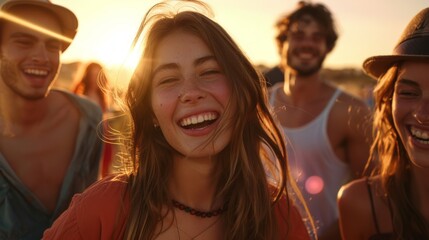 Canvas Print - Friends Enjoying a Summer Sunset