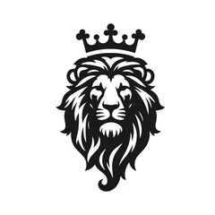 Wall Mural - crown on lion head logotype vector silhouette isolated on white background