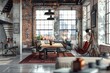 Industrial loft-style decoration on a transparent white background, adding urban sophistication