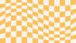 © ArtFM - Retro psychedelic checkerboard vector background. Groovy wavy y2k yellow checkered pattern