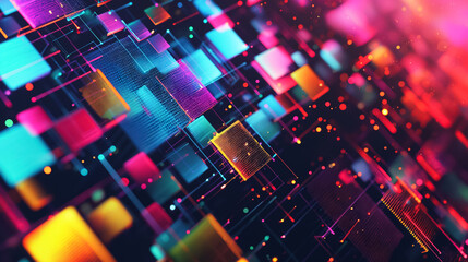 Wall Mural - Pixelated patterns technology background pixelated patterns grids digital imagery and computer graphics. The blocky shapes and pixel art aesthetic create a retro-futuristic
