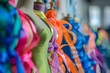 Creative Touch: Colorful Ribbons Adorn Mannequins in a Fashion Designer's Studio. Concept Fashion Design, Colorful Ribbons, Mannequins, Studio, Creative Touch