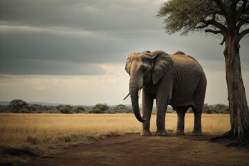 Wall Mural - lonely elephant in the savannah