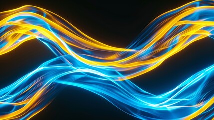 Wall Mural - Luminous blue and yellow wave of light on black background