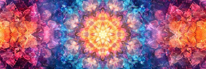 Poster - Mesmerizing Digital Kaleidoscope Wallpaper with Vibrant Colorful Fractal Patterns and Symmetrical Geometric Designs for Captivating Visuals