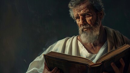 Wall Mural - bearded evangelist holding an open book portrait of a biblical character digital painting