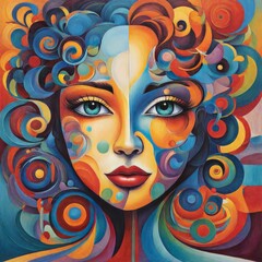 Sticker - colorful abstract background with female face. vector art