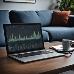 Canvas Print - modern computer screen with financial graph on screen. business analytics and trading concept. 3d rendering