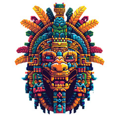 Wall Mural - aztec serpent background headpiece aztec headpiece colorful pixel art style 8bit