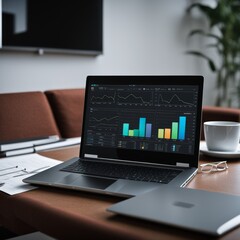 Canvas Print - creative financial analytics concept with computer monitor on modern screen. 3d rendering