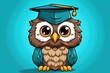 Scholarly Owl on Teal Background
