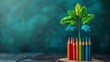 Colorful pencils creatively transformed into a metaphorical tree with leaves, depicting the concept of growth and learning