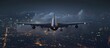 Cityscape Symphony: Passenger Plane in the Midnight Sky