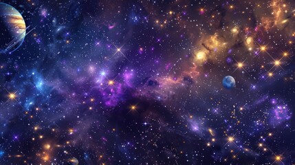 Wall Mural - mysterious cosmic landscape with planets and nebulae in deep space