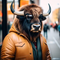 Sticker - a portrait of young man with bulla bull