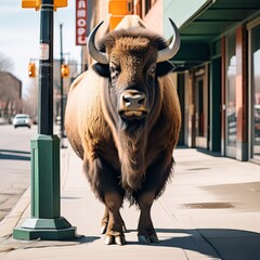 Canvas Print - bull in the street of city new mexico