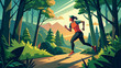 Woman Trail Running in Lush Green Forest at Sunrise