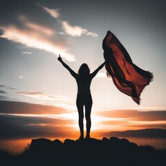 Sticker - young woman with raised hands hand