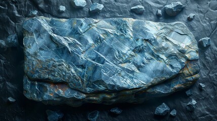   A rock with a blue, patterned surface