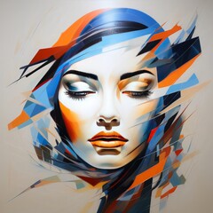 Poster - colorful fashion illustration of a beautiful girl in geometric shapes