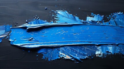 Wall Mural -   A blue art piece with splatters against a black backdrop, featuring a vertical band of undisturbed blue paint