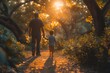 Summer morning in the park: father, visiting son, and young grandson create lasting memories amid nature's beauty