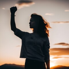 Poster - young female with raised hands