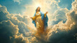 © Paula - Statue of the Virgin Mary in blue and gold robes ascending among clouds