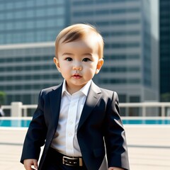 Wall Mural - cute little baby boy in suit and tie standing outdoors