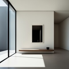 Poster - white modern empty interior with concrete wall, wooden floor, large window two windows. 3d rendering mock up