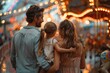 © Larisa AI - A family enjoys a heartwarming moment, watching the lights of a carnival at dusk, creating a timeless memory