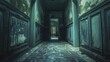 An unsettling hallway captured in a photo suggests concealed fears and ghostly narratives waiting to be unveiled through its mysterious doors.