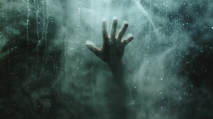 A chilling image capturing a mysterious hand against foggy glass sets the eerie tone for entrapment and liberation in horror scenes.