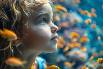 Poster - An underwater scene filled with colorful tropical fish swimming around a vibrant coral reef, showcasing the diversity of marine life